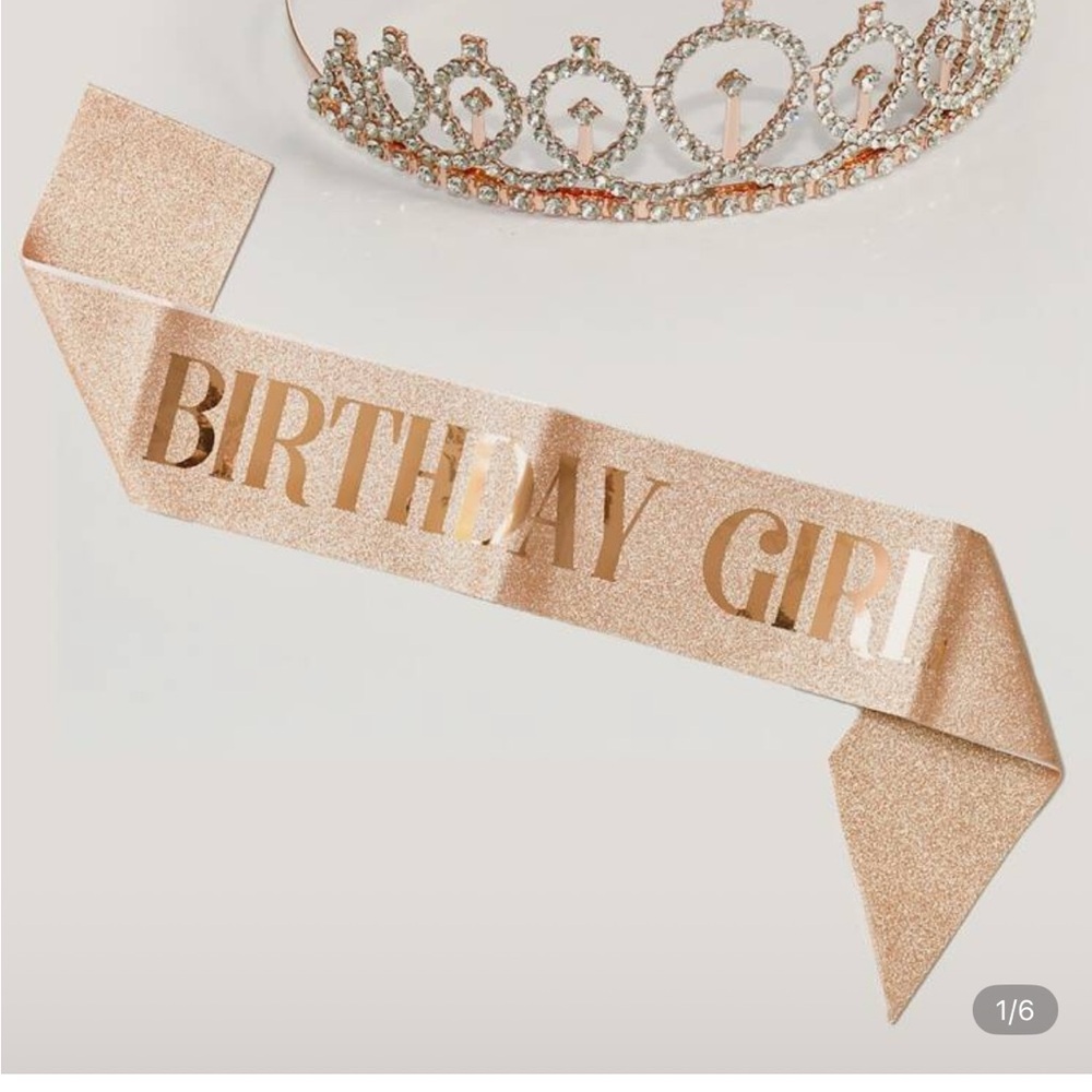 2pc Birthday sash and rhinestone design tiara Headband set